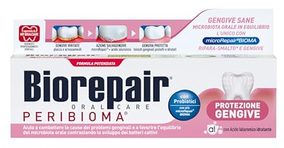 Biorepair, Zahnpasta zum Schutz des Zahnfleisches Peribiom, bekämpft und verhindert Zahnfleischprobleme, mit Probiotika, feuchtigkeitsspendende Hyaluronsäure, ohne Fluor, 75 ml