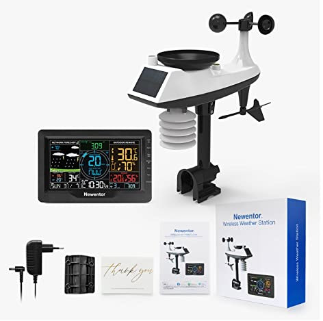 OTENC Station météo, Station météo WIFI Q9 avec anémomètre de vent se connecter au moniteur de smartphone capteur extérieur sans fil avec la vitesse du vent, la température et l'humid (Color : Q9-EU)
