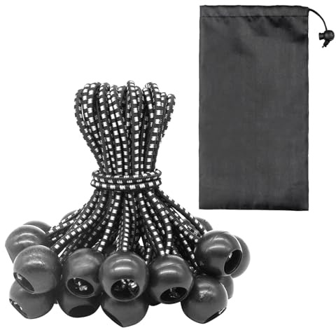 SSKHE Pack of 15 Bungee Cord with Balls,150mm Black and White Tarpaulin Bungee Balls Bungee Strap Ties for Tents, Tarpaulin Holder, Household Items