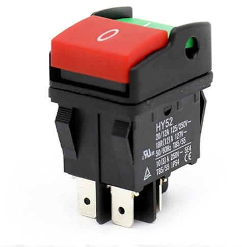 OVNSHVN Drucktastenschalter HY52 4-polig mit Beleuchtung, IP54 AC 125V/250V 10A Industrieller Druckknopfschalter für Maschinen und Geräte, Schwarz