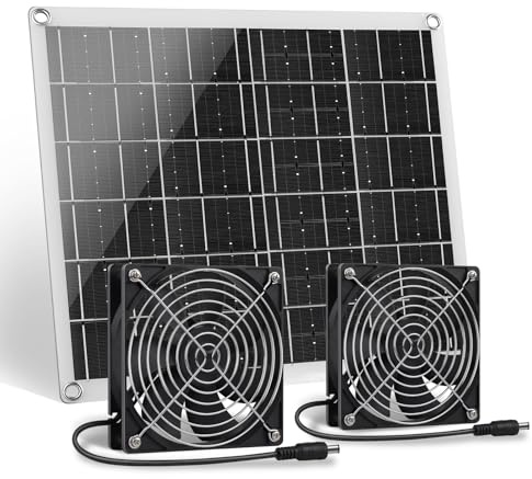 ZINIKIF Solar Ventilator, 15W Solarpanel Ventilator mit Zwei IP67 Wasserdicht für Kleine Hühnerställe, Gewächshäuser, Schuppen, Tierhäuser, Ansaug- oder Abluft