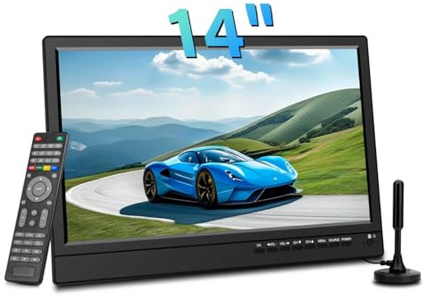 Feihe 14 inch Small Kitchen TV—Digital ATSC Tuner, HDMI/USB/TF/Headphone Ports, Remote Control for Kitchen/Bedroom/RV
