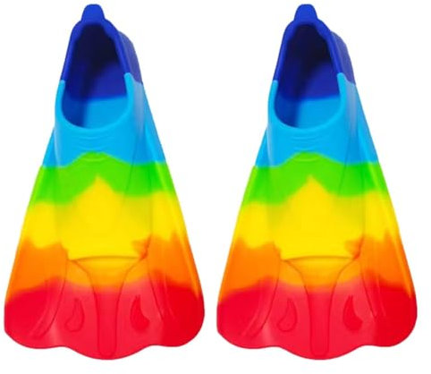 Kinderflossen - Regenbogen-Silikon-Bodyboard-Flossen mit offenem Design,Bequeme Kinder-Schnorchelflossen, Kurze Jugend-Schwimmflosse für Kinder, und Mädchen, Rundenschwimmen