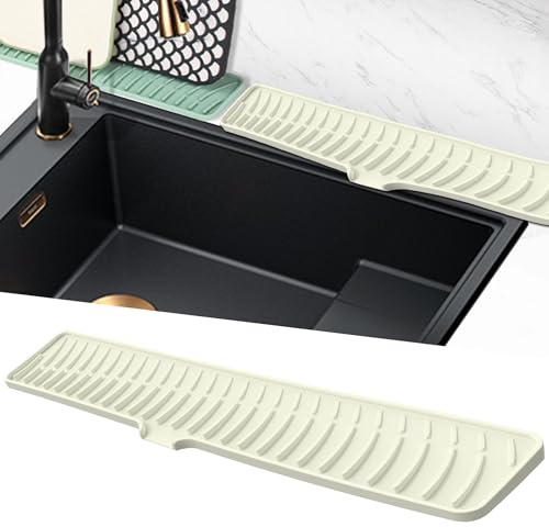 Volminex Silicone Faucet Mat, Kitchen Sink Splash Guard, White, 60 cm | Narrow Faucet Drip Tray, Draining Mat for Kitchen, Sink Protector Mat, Tap Drain Mats for Kitchen and Bathroom Countertop