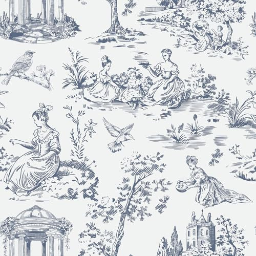 ReWallpaper Papier Peint Bleu et Blanc Toile Papier Adhésif pour Meuble Cuisine 44.5cm×7m Rouleau Adhesif Meuble Motif Vintage Chambre Papier Peint Autocollant Imperméable pour Salle De Bain