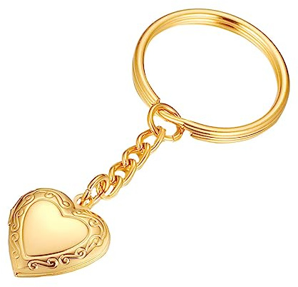 GETAJGHSD Porte-clés Forme Cœur Inox Doré Résistant Avec Cadre Photo Ouvrant Pendentif Créatif Diy Compact Pour Homme Et Femme
