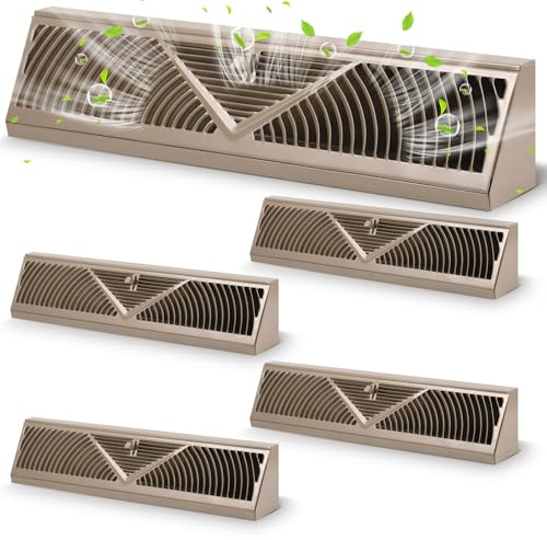 Yaocom 4 Pcs Baseboard Register Vent 24 Inch Duct Opening Size Baseboard Vent Covers Baseboard Diffuser Adjustable Corner Baseboard Return Air Grille for Home Floor Wall Air Flow Control (Brown)