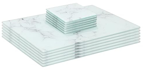 Harbour Housewares 12pc Glass Placemats & Coasters Set - 30 x 20cm | Marble Rectangular Tempered Heat-Resistant Non-Slip Place Mat & Square Coasters Set Indoor Home Kitchen Table Plate Place Mat