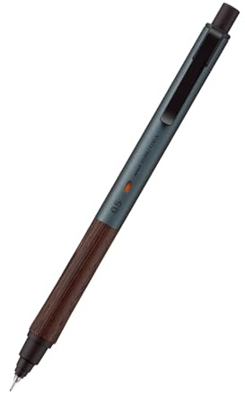 Uni Kuru Toga Wood, 0.5mm Mechanical Pencil, Auto Lead Rotation, Wooden Grip and Metal Body, Steel Grey (M5KW1P.23)