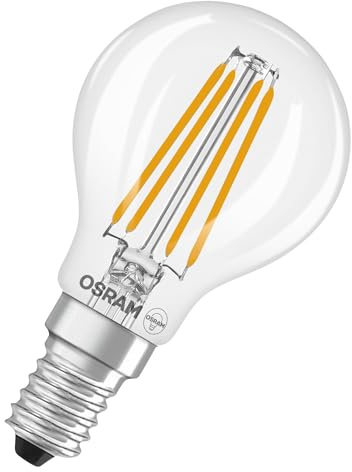 OSRAM Lampada LED Star Globe P40 Filament, 6500 K luce bianca fredda diurna, 3,4 W, E14, trasparente, 470 lm, per apparecchi da tavolo e a sospensione, 15.000 ore
