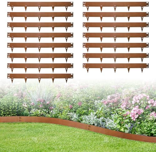 wowspeed 15 Pezzi Bordura per Giardino in Acciaio Corten, 107cm Bordura per Aiuola, Altezza 15cm, Bordo per Aiuole Flessibile, Bordure per Aiuole, Bordi per Aiuole Giardino per Cortile, Prato, Orto