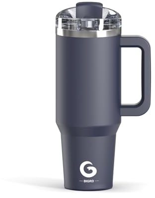 BIGRD Termos Caffè Borraccia Termica con Cannuccia 1.2 litri,Tazza Termica da Viaggio Water Bottle Coperchio Antiperdita Acciaio Inox,Travel Mug Senza BPA,Blu scuro