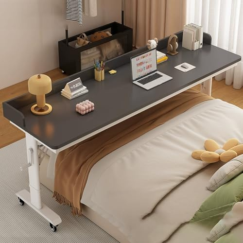 Generico Tavolino da Letto Regolabile in Altezza con Ruote - Scrivania Mobile con rotelle per Laptop, Tavolo da Lavoro Portatile per la casa, Vassoio da Letto per la Camera da Letto, Comodo Comodino