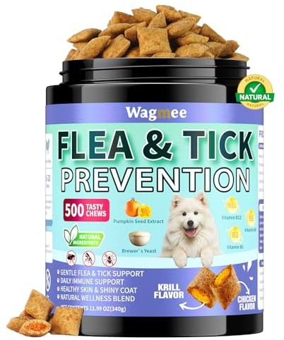 Flea and Tick Support for Dogs Chewable – 500 Crunchy & Creamy Tasty Chews, Natural Dog Flea Support with Vitamins, Oral Flea Chews Supplement for Dog Puppy Skin & Coat, All Breeds & Ages, Chicken
