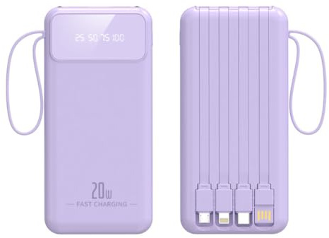 20000mah Power Bank Ricarica Powerbank portatile Cavo incorporato ultra sottile One Drag Caricabatterie staccabile a 4 fili Schermo di visualizzazione dell'alimentazione Caricabatterie con u