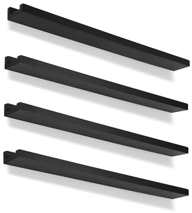 Bilderleiste Regal,Wandregale für Bilder,Langes Schweberegal 4er Set,Großes Rustikales Holzrahmen-Regal für Schallplatten,Deko,Kinderzimmer Bücherregal für Wohnzimmer Schlafzimmer,91,5 cm,Schwarz