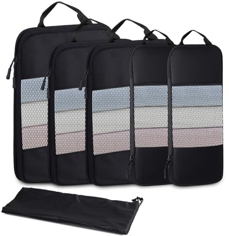 Compression Packing Cubes for Backpack,Travel Organisers, 6PCS Travel Packing Cubes for Suitcases Extensible Suitcase Organiser Bags(Black)