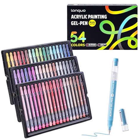 languo Acrylic Gel Pens, 54 Coloured Pens, 1.0mm Bullet Tip | High Opacity Acrylic Paint Pens, Smooth Ink Flow, Great for Black Paper, Colouring, Drawing, Journaling and DIY Crafts