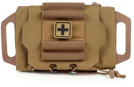 Kit di Primo Soccorso Tattico a Dispiegamento Rapido Sistema IFAK Due Pezzi con Tascapane Medico MOLLE Borsa di Sopravvivenza d'Emergenza Professionale per Viaggi e Escursionismo all'Aperto(Brown)