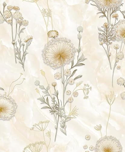 WPE® Dandelions and Wildflowers Floral Vinyl Yellow Gold Wallpaper, Textured Washable Wallcovering for Living Room, Bedroom, Feature Walls – 62519