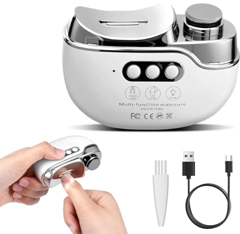 Coupe Ongles électrique 3en1, Lime a Ongle Electrique avec lumière LED, 3 Vitesses, Lime à ongles électrique pour Bébé, Enfants, Adultes, Personnes âgées (white)