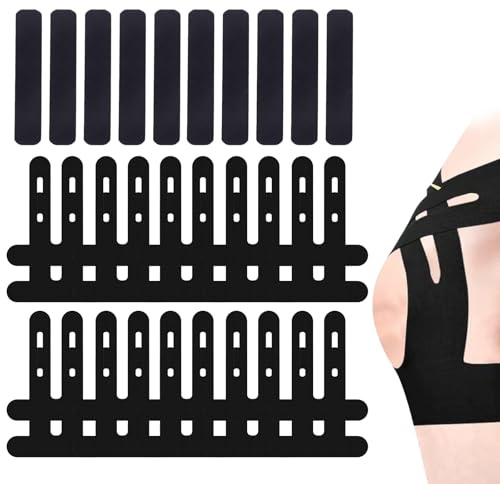 30 Stück Knie Tape Vorgeschnitten, 20 T-Förmige Kinesio Tape + 10 I-Förmige Knietape, Wasserfest, Unterstützen Die Muskulatur Beim Sport und Lindern Knieschmerzen (Schwarz)