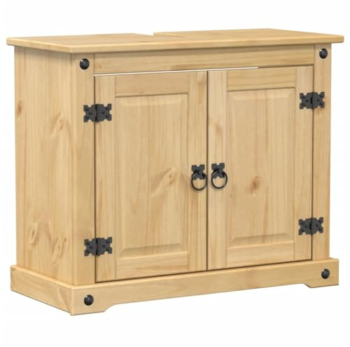 Generico Mobile Lavabo da Bagno Corona 73x33x60cm Legno Massello di Pino,Mobili,Armadietti e portaoggetti,Componenti di arredo,Componenti di arredo Bagno,Marrone,10.6 kg,4002791