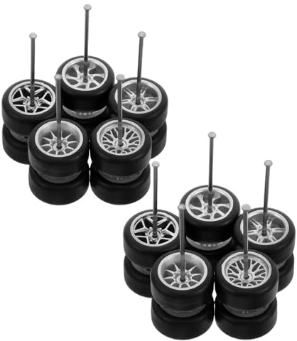 HOMSFOU 1/64 Scale Alloy Diecast Model Car Rubber Tires Set – Silver 5-star, Tree-spoke B, 10-spoke, 7-spoke, 6-spoke Wheels – Replacement Rc Car Wheel Rims for Model Trucks