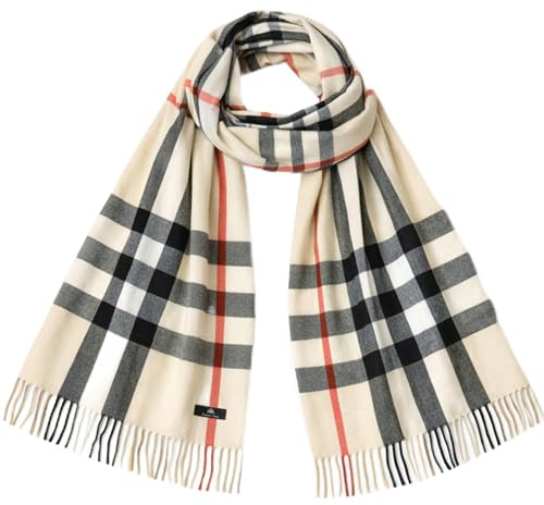 KARMA.DIEM Sciarpa XXL a quadri da donna e da uomo, elegante involucro per tutto l'anno, 175 x 66 cm, morbido tessuto cashmere Feel Fashion – accessorio unisex leggero (Avorio)