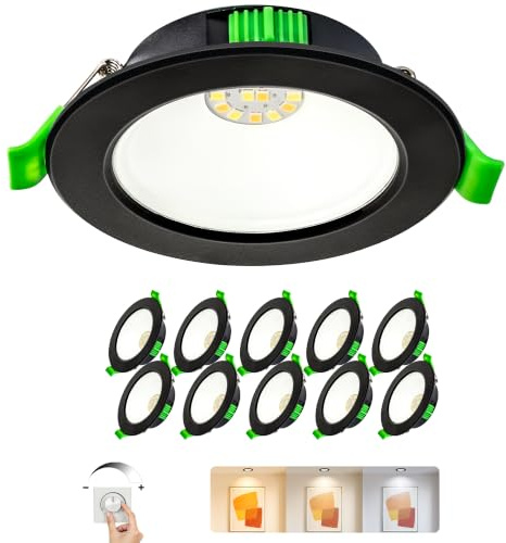 Laiebri LED Einbaustrahler 230V Dimmbar 10er Set, 5W Ultra Flach Spots Deckenleuchte, LED Spot 230V 3CCT mit IP44 Wasserdicht für Badezimmer Küche Wohnzimmer, Ø68-75mm Lochmaß, Schwarz | 3 CCT Farbe 2700K/4000K/6000K IP44 Wasserdicht Ausschnitt Ø68-75mm für Badezimmer Küche Wohnzimmer Schwarz 10 Stück