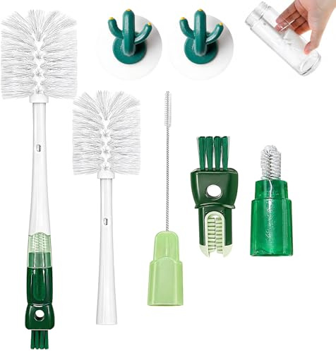 3-Pack 5-in-1 Bottle Brush Set, Water Bottle Cleaner with Hanging Hooks for Sports Bottles and Tumblers