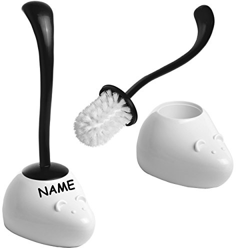 alles-meine.de GmbH Set WC Bürste + Bürstenhalter - mit Deckel - lustige Maus - weiß/SCHWARZ - inkl. Name - geschlossen - ohne Bohren/stehend - Halter Bad - Stand Bürst..