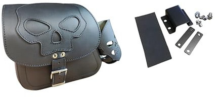 ORLETANOS Sporty Skull Black + Halterung kompatibel mit Harley Davidson Schwingentasche Sportster Sporty Iron Forty Eight Superlow XL HD Ledertasche Satteltasche