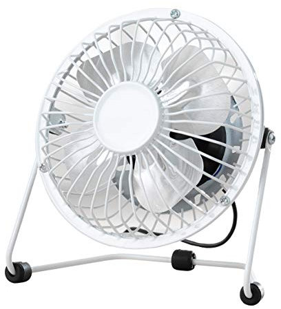 Fine Elements COL1263 4-Inch Desk Fan, USB Desk Fan, Four Aluminium Blades, Sturdy Trapezia Base, Portable 2.5W Table Fan for Home or Office Use, Easy to Use, Ideal Cooling While at Work - White