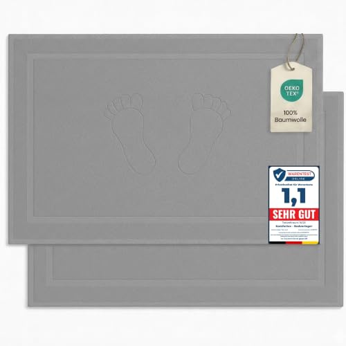 Komfortec - Set di 2 Tappetini da Bagno, Tappetini in Spugna per Doccia, Lavabili, Assorbenti e a Rapida Asciugatura – 800 g/m², 100% Cotone, 50x80 cm, Argento