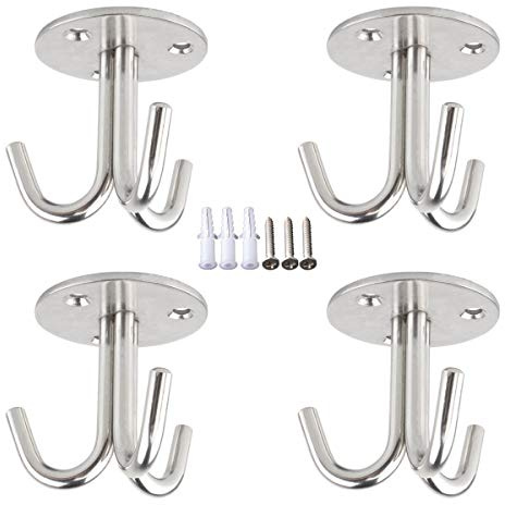 Smavles Dreifachhaken 4 Stück Deckenplatte Haken Deckenhaken Edelstahl 3-Fach Haken mit Schrauben schwerlasthaken für Deckenventilator, Yoga, Pflanzenhaken