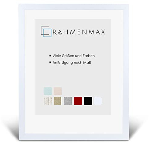 RahmenMax® Skane A1 Bilderrahmen Holz 59,4x84,1 cm zum Aufhängen/Bilderrahmen Maßanfertigung möglich/MDF Posterrahmen/Bilder Rahmen in Weiß Matt mit Acrylglas/Puzzle Rahmen