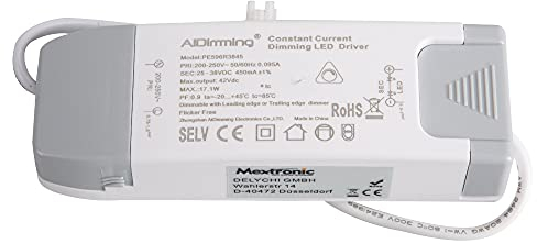 Mextronic LED Konstantstromquelle Trafo Dimmbar Flackfrei Stromquelle Phasenabschnitte bis 15W 450mA Transformator für LED Beleuchtung