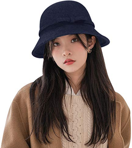 Filzhut Damen Wintermütze Warm Fischerhut Schleife Winterhut Weich Wollmütze Wollfilz Fedorahüte Elegant Damenhut Einfarbig Schirmmütze Filz Topfhut Wandern Glockehut Winter Filzmütze Outdoor