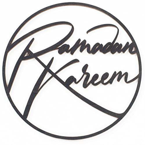 Papierdrachen Ramadan Dekoration aus Holz zum Aufhängen - Holzring - schwarz - Ramadan Kareem - wiederverwendbare Deko- mit elegantem Band - Durchmesser 22cm