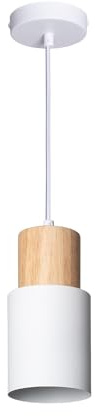 LEDKIA Pendelleuchte Aluminium und Holz Kidonge Weiß | Modernes Design | Geeignet für E27 Glühbirnen Ø100 mm | Wohnzimmer, Küche, Schlafzimmer