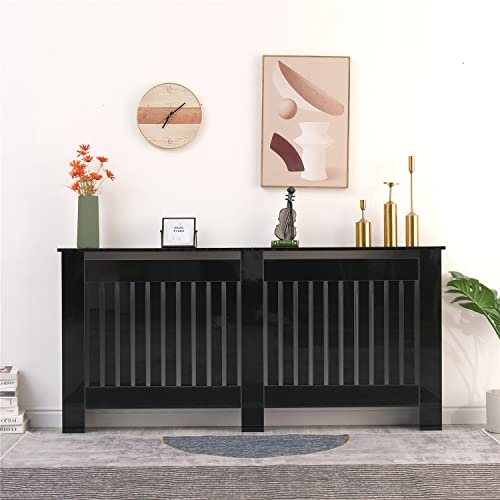 Homemade Deisgn FurnitureHMD High Gloss Black Radiator Cover Vertical Slatted Decorative Cabinet for Bedroom,Living Room,Hallway,Kitchen
