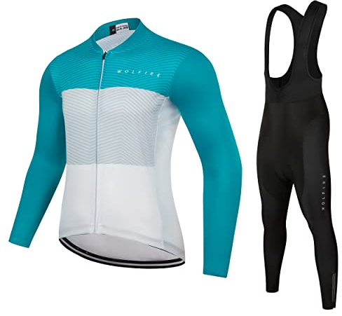 WOLFIRE WF Ropa Ciclismo Hombre Invierno, Traje Ciclismo Hombre Invierno,12D Gel Pad Acolchado, Maillot Ciclismo Hombre Invierno, Equipacion Ciclismo Hombre, Culotte Ciclismo Hombre Largo Invierno
