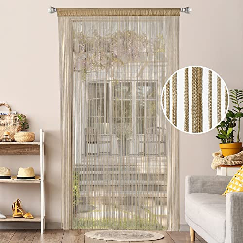MIULEE Cortinas de Hilos Antimosquitos con Flecos para Interior y Exterior - Separador de Ambientes y Protección contra Insectos, 90 cm x 200 cm Marrón