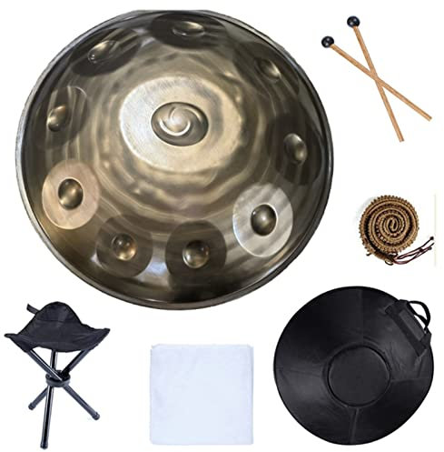 BYBDOG 432 Hz Handpan-Drums-Sets, d-Moll 22 Zoll 10/12-Noten-Stahl-Handtrommel mit weicher Handpan-Tasche, 2 Handpan-Schlägeln, Handpan-Ständer