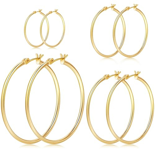 Gokeey Goldenes Creolen-Set für Damen, 14 Karat echtvergoldet, mit S925 Sterlingsilber, hypoallergen, dünne Creolen, Goldohrringe für Frauen, trendiger Schmuck, Geschenke