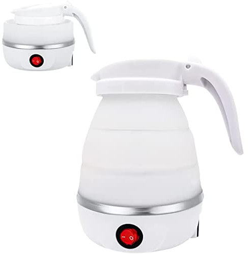 Foldable Kettle Portable Electric Kettle for Travel 0.6L 600W Food Grade Silicone Collapsible Water Heater with Separable Power Cord for Hiking Camping Travel Picnic (White)