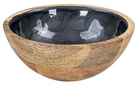 levandeo Bol en bois de manguier, 15 cm, gris nacré, émail, bol à salade, décoration de table