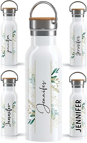 OWLBOOK® Personalisierte Trinkflasche Edelstahl mit Name | Personalisierte Geschenke für Frauen | Ostergeschenke für Frauen | 600ml | Thermo Wasserflasche auslaufsicher wiederverwendbar BPA frei