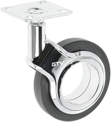GTV - Möbelrollen GIRA | Lenkrollen | Rollen für Möbel | ohne Bremse | Durchmesser 75 mm | aus Kunststoff und Stahl | Schwarz + chrom